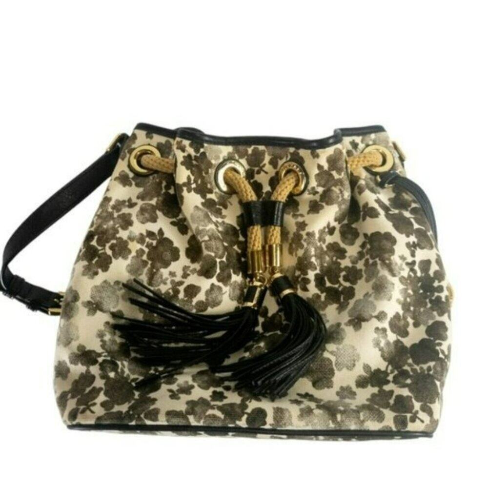 Michael Kors Marina Drawstring Tote Canvas Leather Bucket Bag Rope Handle Travel - Picture 4 of 4
